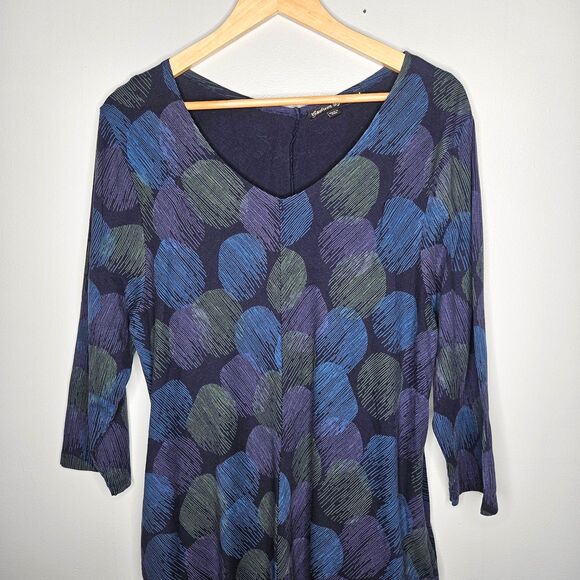 GUDRUN SJODEN Shift Dress M Tunic 3/4 Sleeve Hand Pockets Geometric Cotton Modal - Picture 2 of 9